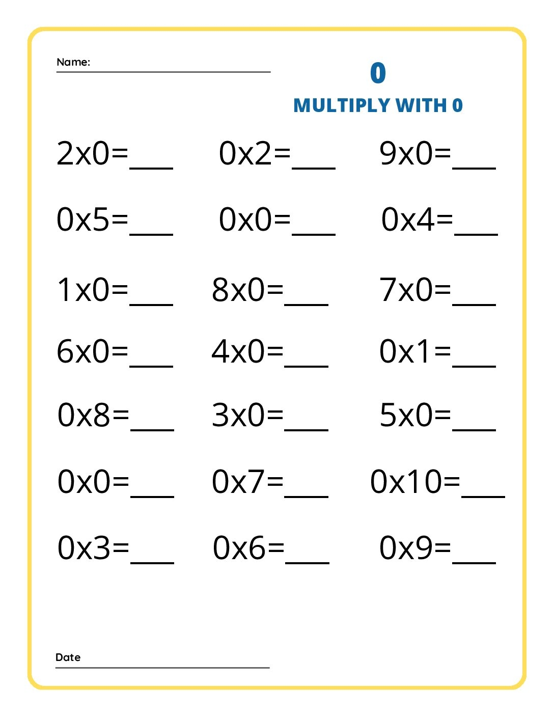 Free Multiplication Worksheet 0 And 1 Download Free Multiplication Worksheet 0 And 1 Png Images Free Worksheets On Clipart Library