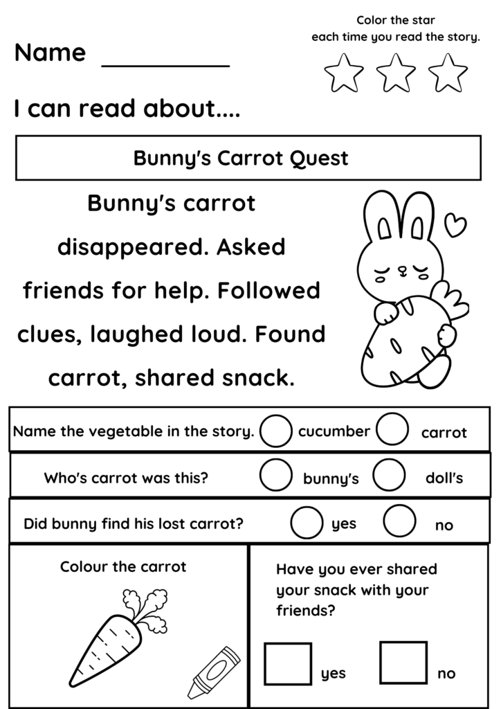 A child pointing at a letter on a worksheet with a smile