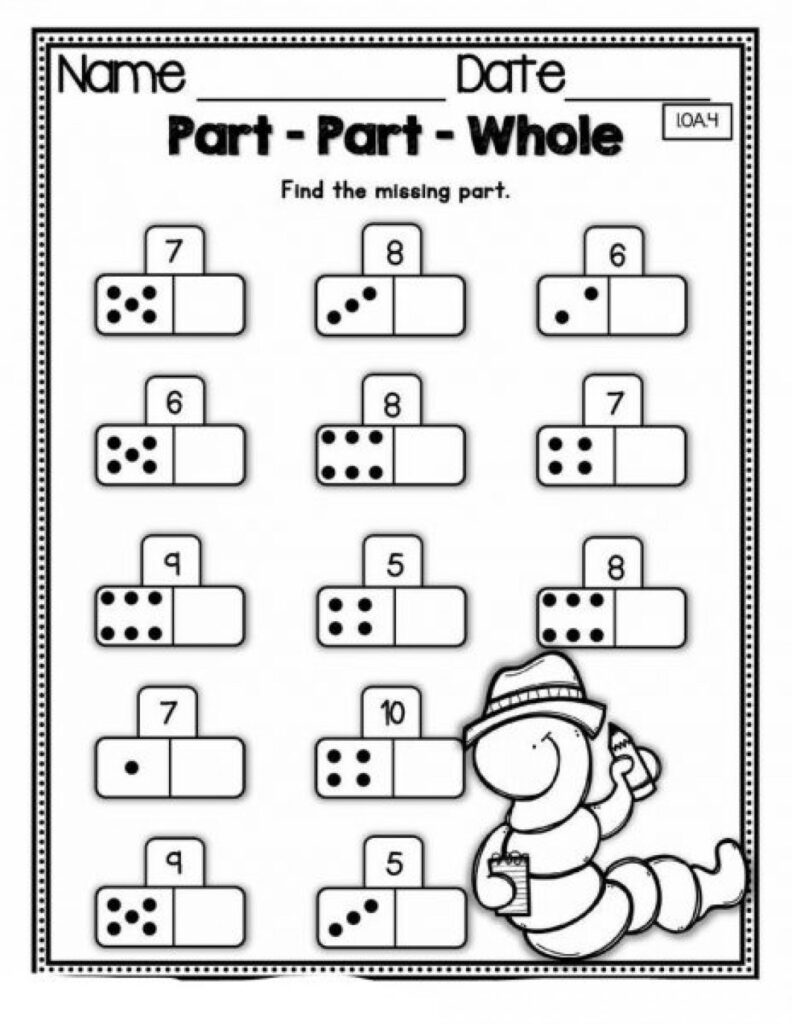 A student working on a part-part-whole number bond worksheet