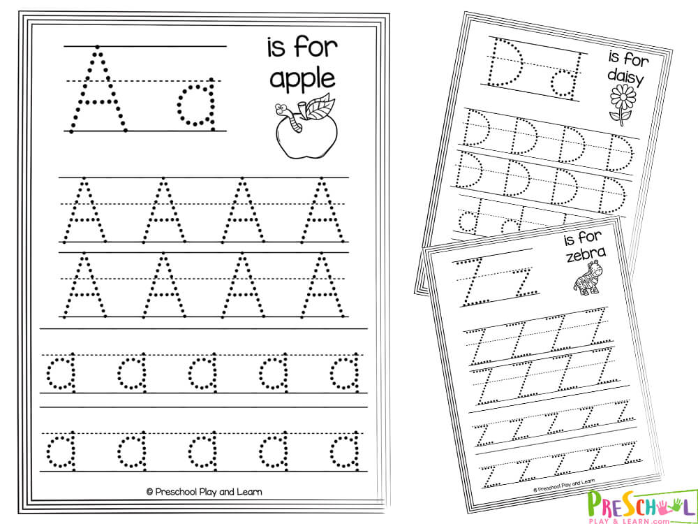 Handwriting worksheet showing alphabet letters with directional arrows