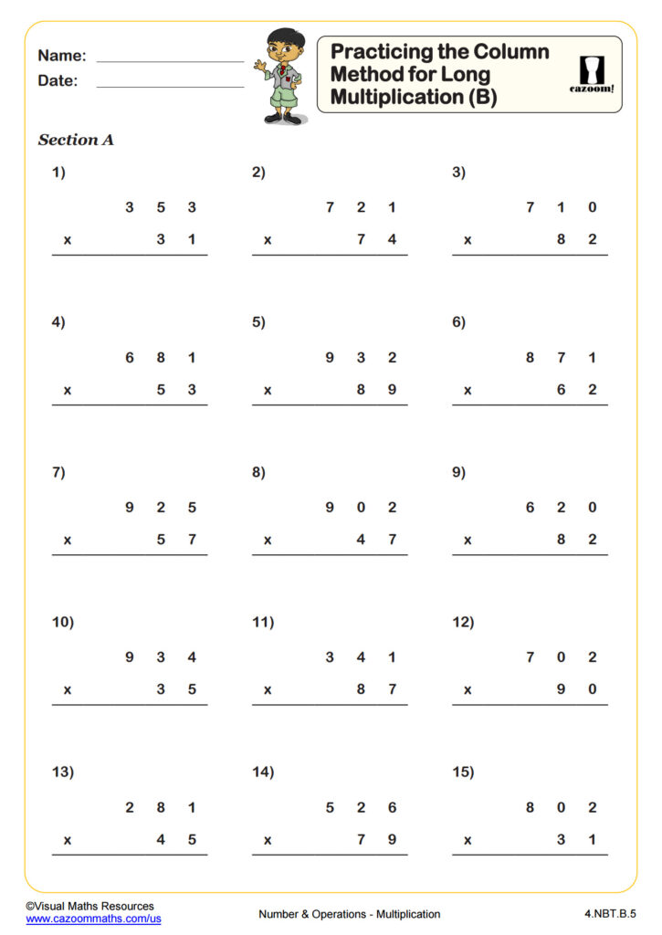 Close up of a child's hand writing numbers on a math worksheet