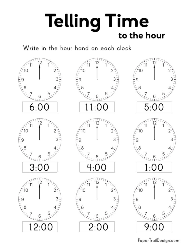 Young child holding a plastic geared clock toy next to a worksheet