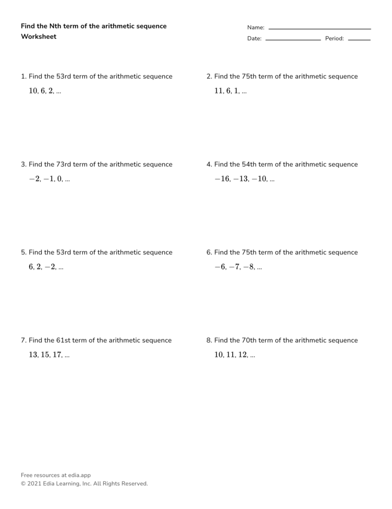 Student coloring an arithmetic pattern sequence worksheet at a wooden desk
