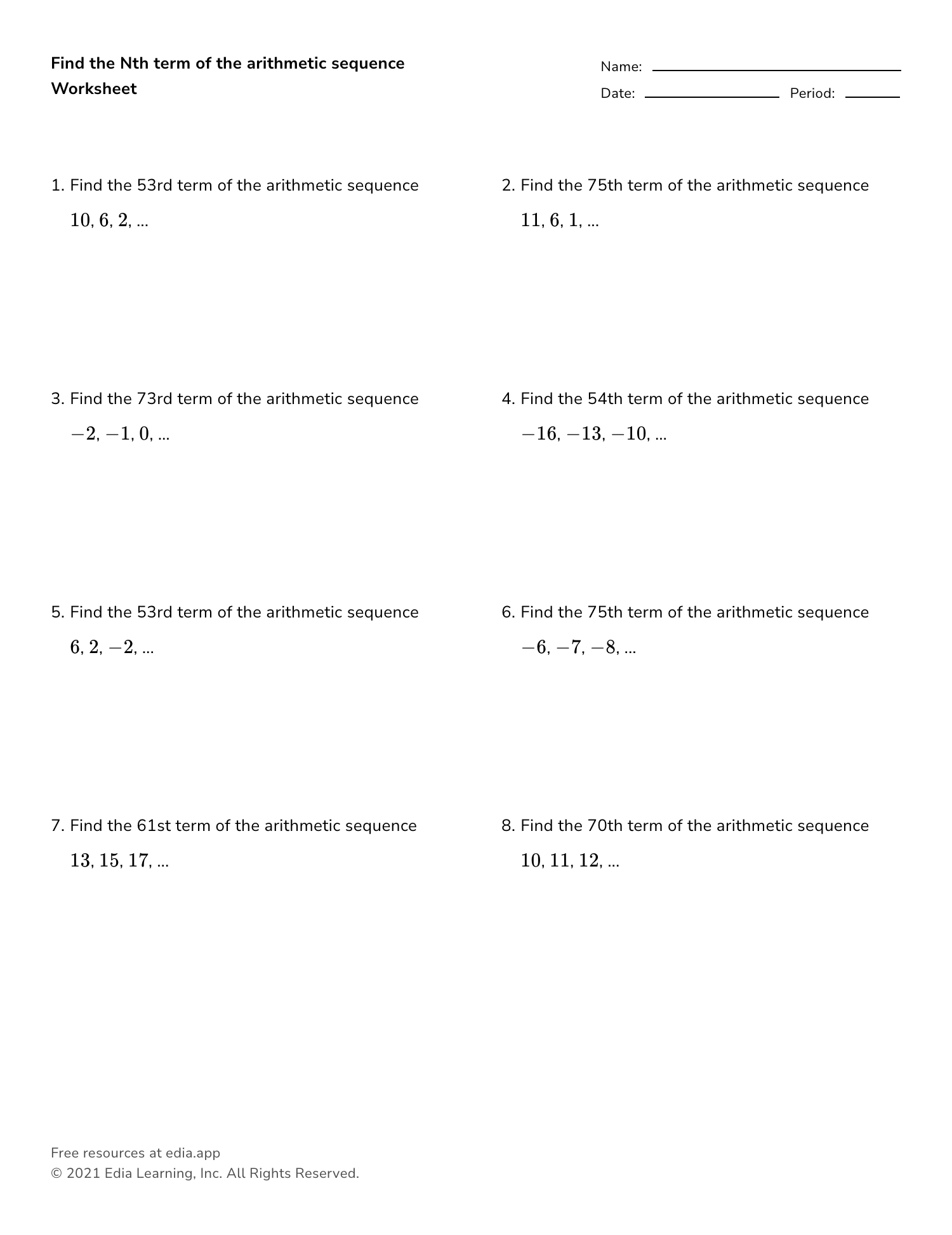 Student coloring an arithmetic pattern sequence worksheet at a wooden desk