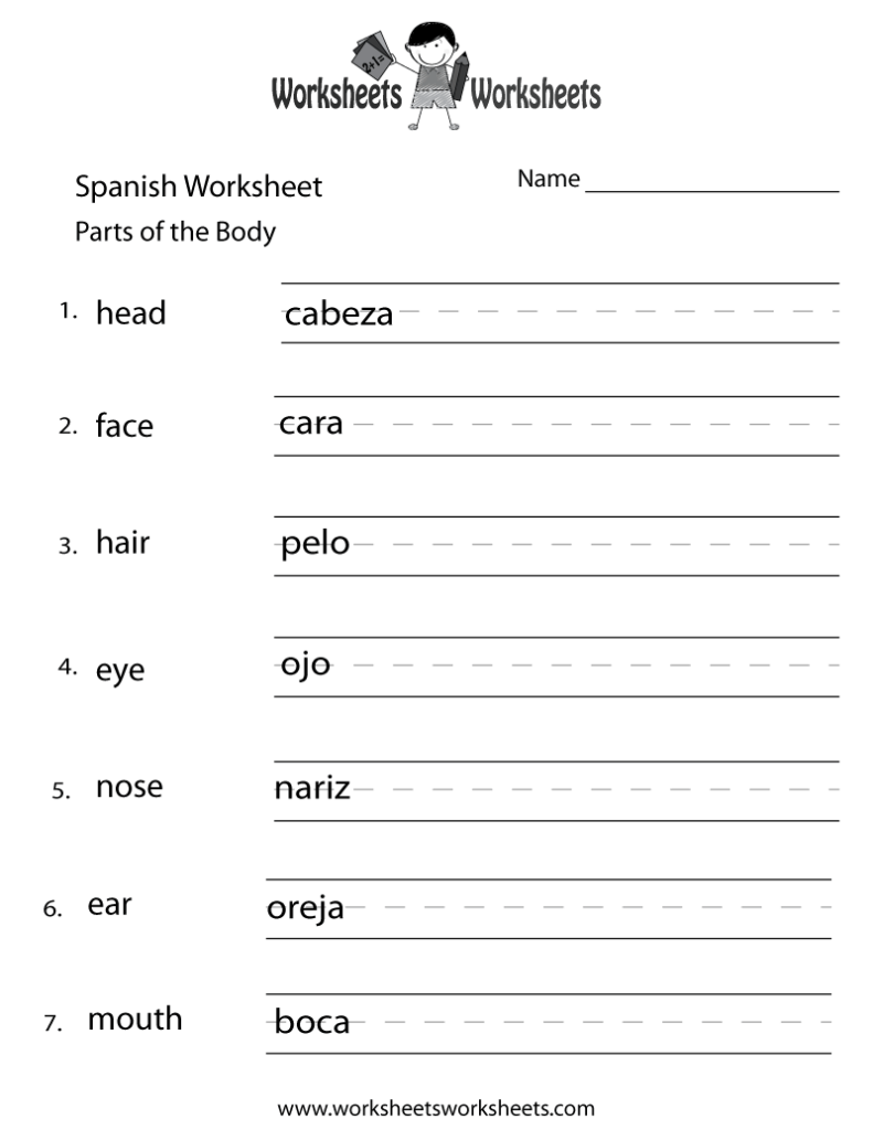 A colorful Spanish vocabulary worksheet featuring pictures of common classroom objects