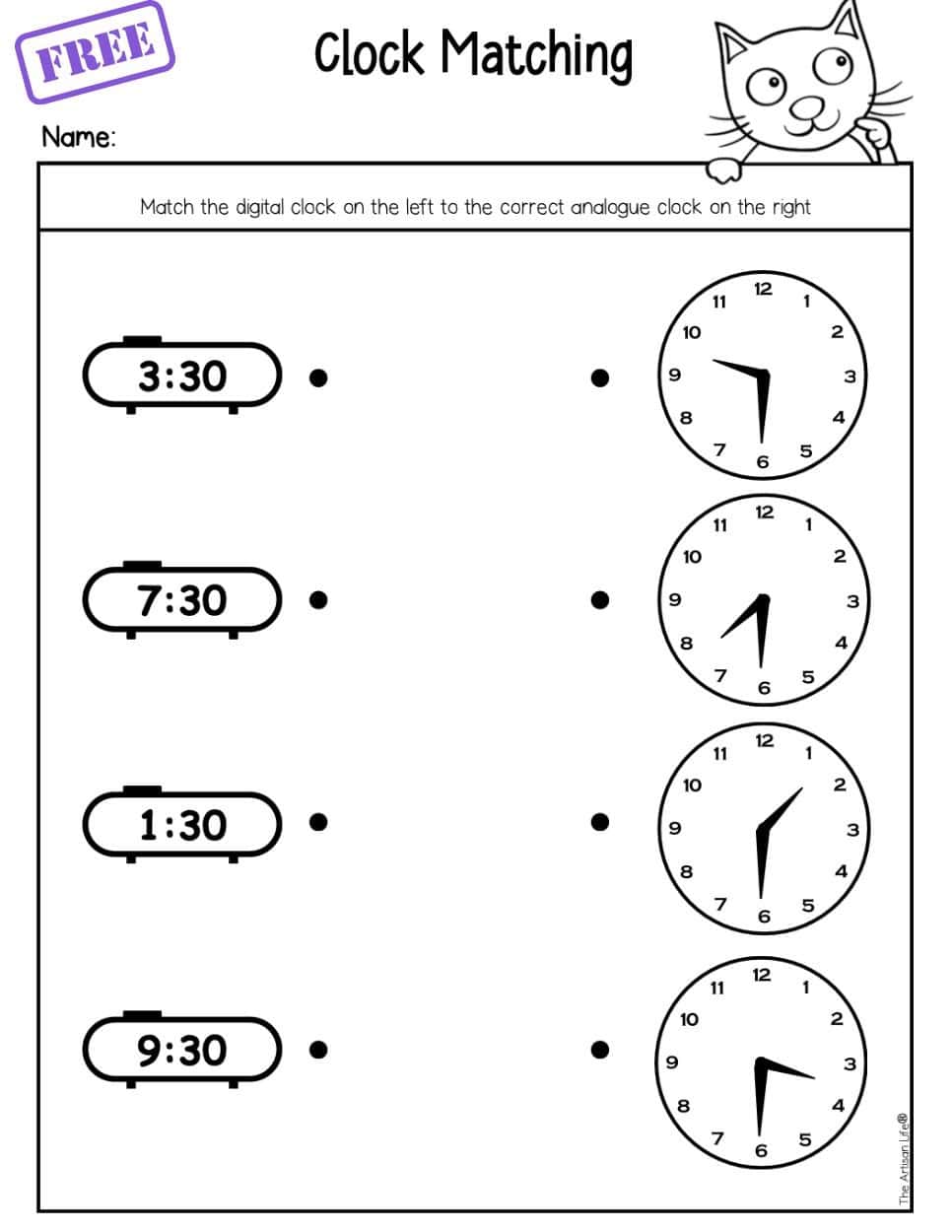 A close up of a primary student writing the correct time on a math worksheet
