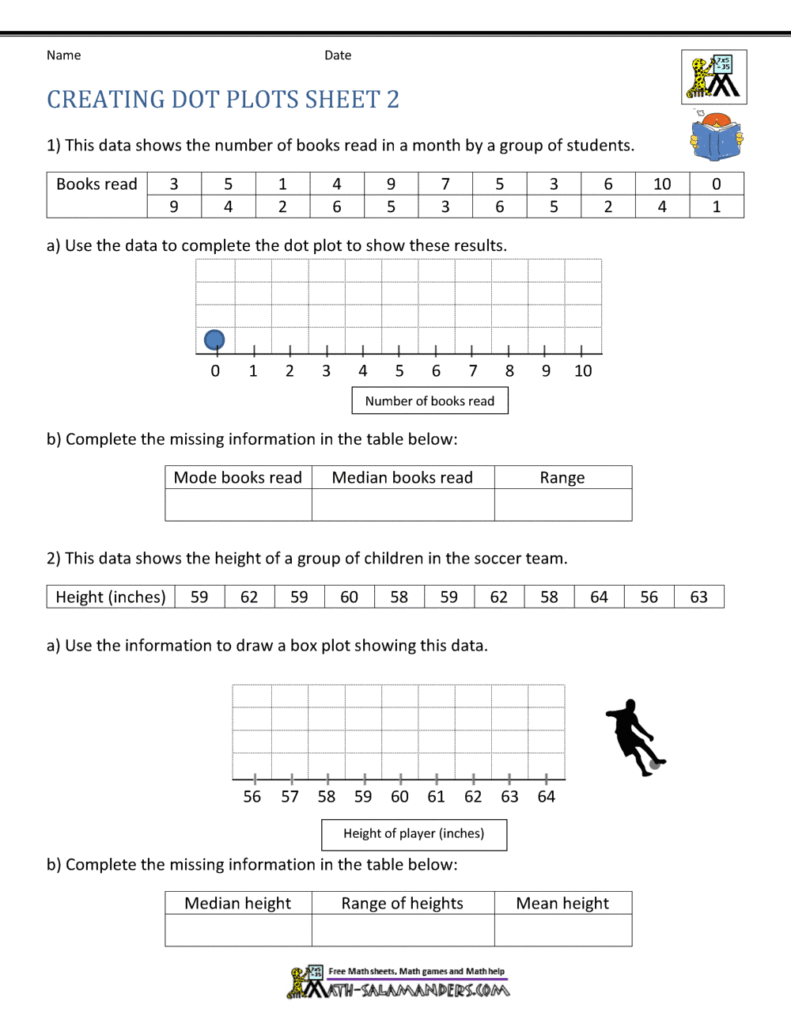 Student holding a pencil while working on a dot plot math worksheet