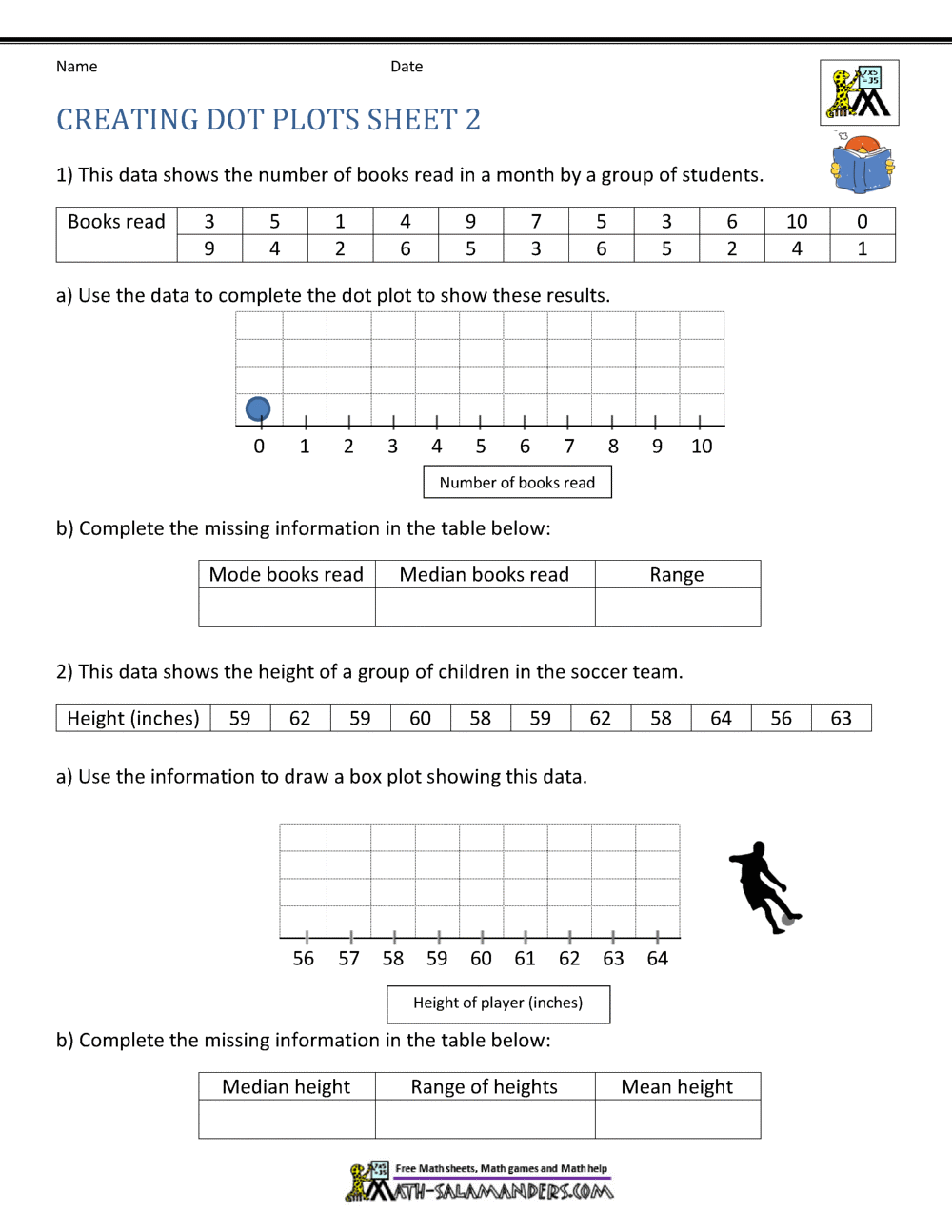Student holding a pencil while working on a dot plot math worksheet