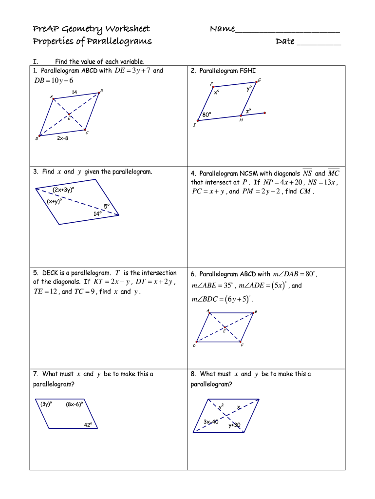 Close up of a geometry worksheet with colorful markings