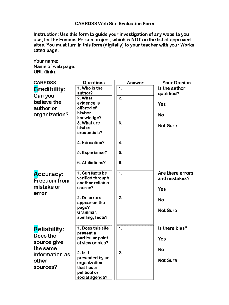 A student using a structured checklist to evaluate website credibility