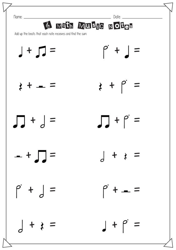 Close up of a hand holding a pencil over a musical fraction worksheet