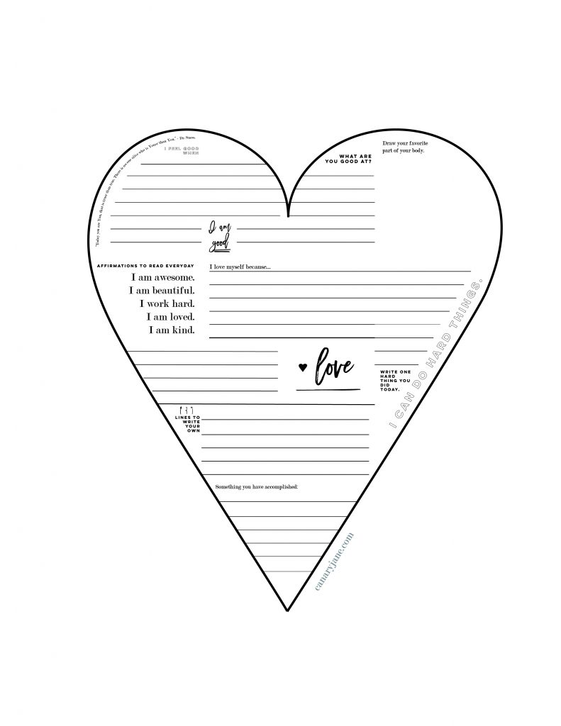 A young girl happily coloring a self-love affirmation sheet with bright markers